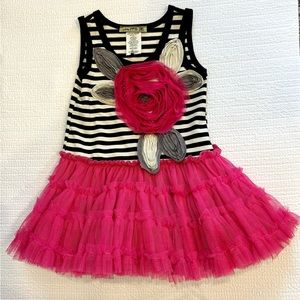 Little Mass black and white striped/fuchsia tutu dress